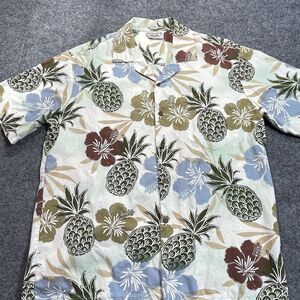 Pacific Legend Shirt Mens Large Hawaiian Pineapple Flowers Beige All Over Lg